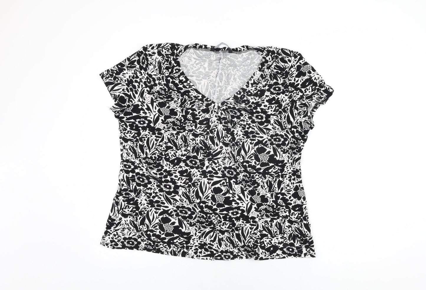 BM Collection Womens White Floral Viscose Basic T-Shirt Size 20 V-Neck
