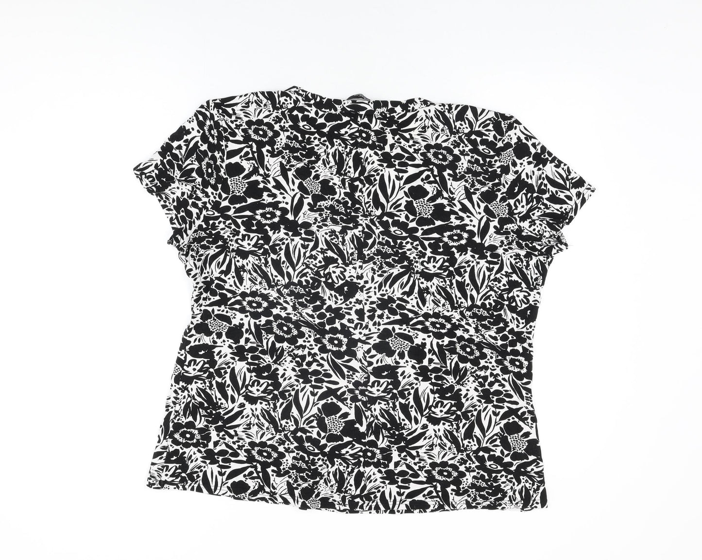 BM Collection Womens White Floral Viscose Basic T-Shirt Size 20 V-Neck