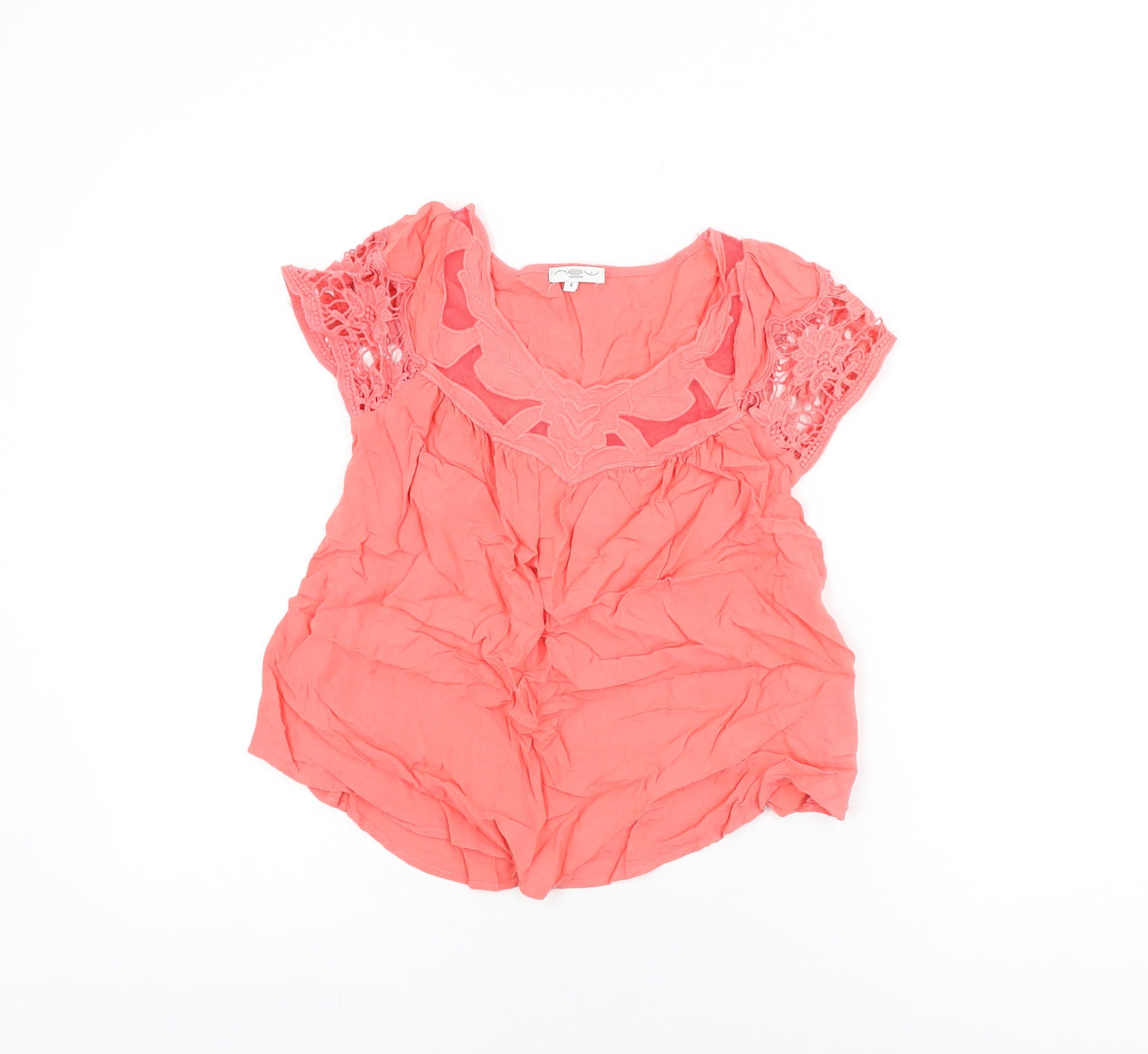 New Look Womens Pink Viscose Basic T-Shirt Size 6 Round Neck