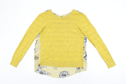 Next Womens Yellow Floral Viscose Basic T-Shirt Size 10 Round Neck