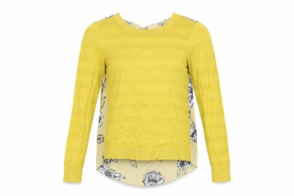 NEXT Womens Yellow Floral Viscose Basic T-Shirt Size 10 Round Neck