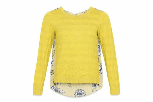 Next Womens Yellow Floral Viscose Basic T-Shirt Size 10 Round Neck