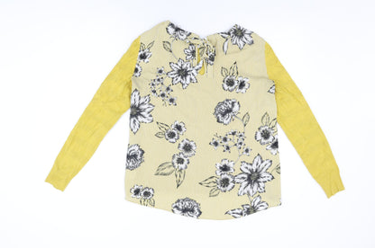 Next Womens Yellow Floral Viscose Basic T-Shirt Size 10 Round Neck