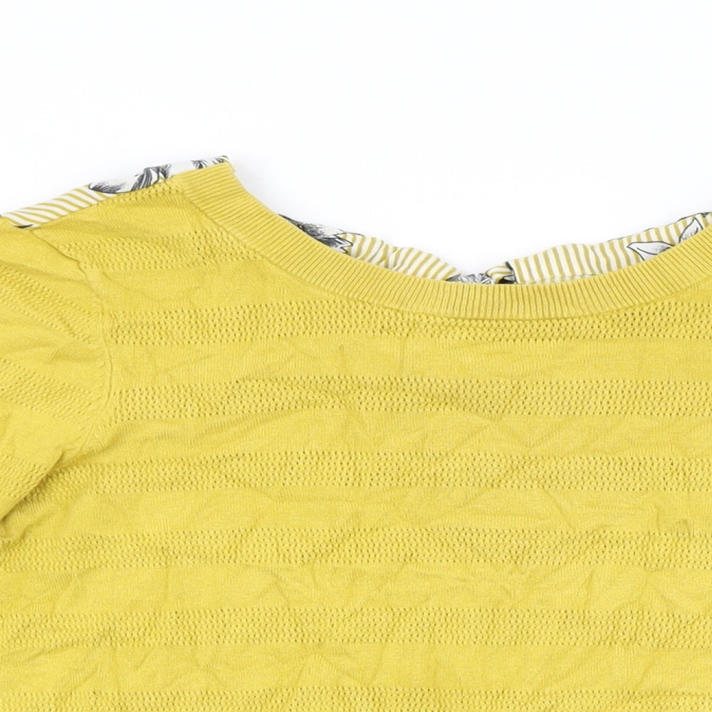 NEXT Womens Yellow Floral Viscose Basic T-Shirt Size 10 Round Neck