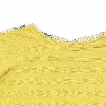 Next Womens Yellow Floral Viscose Basic T-Shirt Size 10 Round Neck