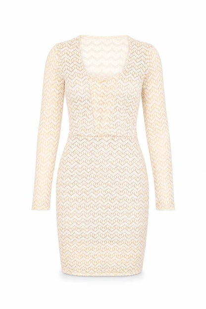 Va Va Voom Womens Beige Geometric Cotton Bodycon Size S Square Neck Pullover