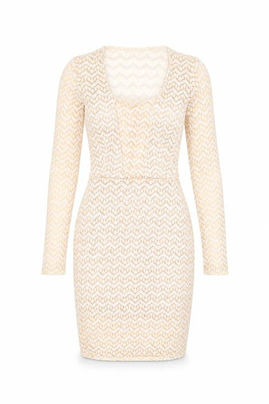 Va Va Voom Womens Beige Geometric Cotton Bodycon Size S Square Neck Pullover