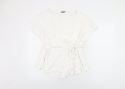 Additional front view of ASOS women’s white polyester basic t-shirt, size UK 14, round neck