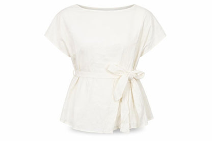 Front view of ASOS women’s white polyester basic t-shirt, size UK 14, round neck