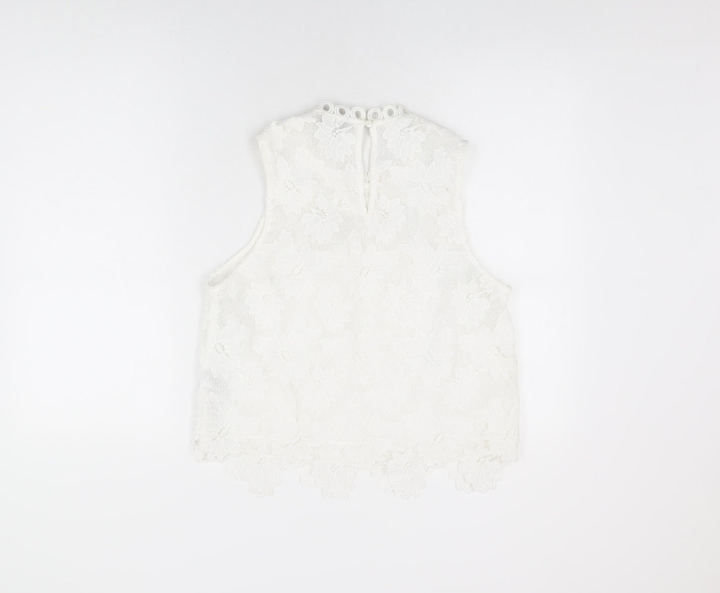 Topshop Womens White Floral Polyester Basic T-Shirt Size 14 Round Neck