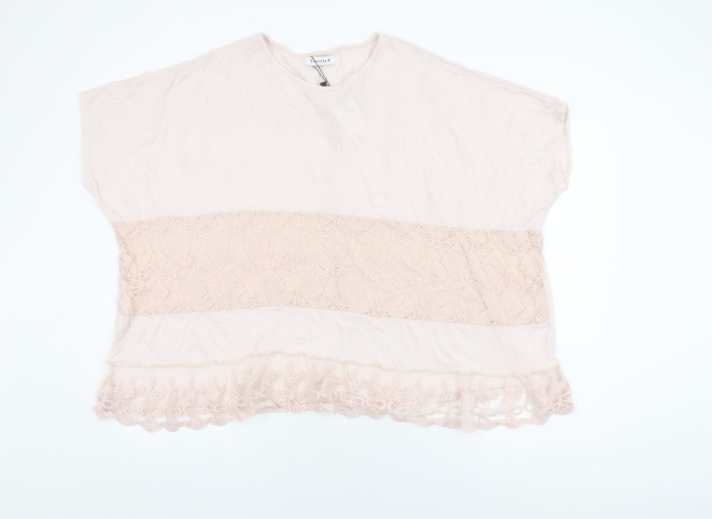 Society Womens Pink Viscose Basic T-Shirt Size 8 Round Neck