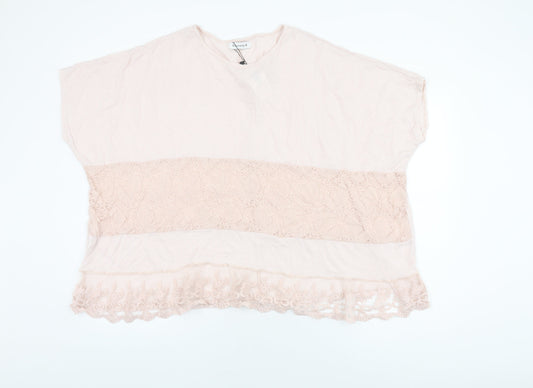 Society Womens Pink Viscose Basic T-Shirt Size 8 Round Neck