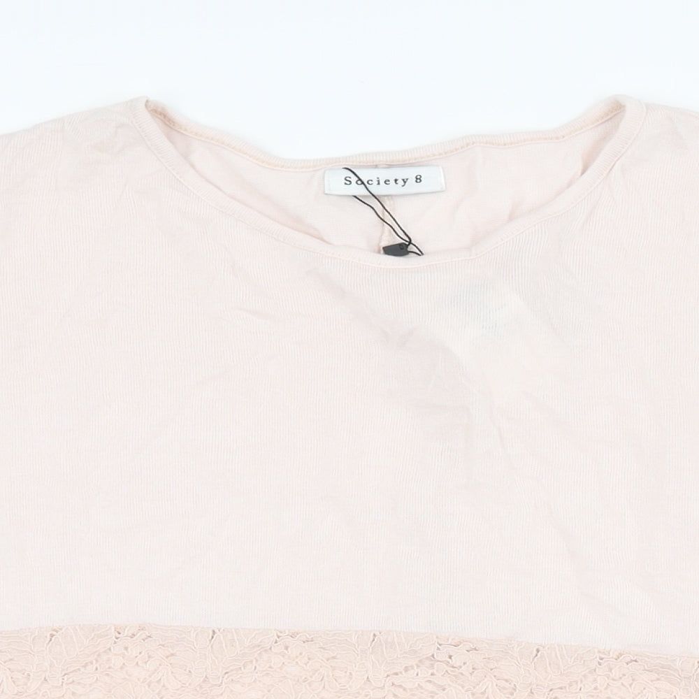 Society Womens Pink Viscose Basic T-Shirt Size 8 Round Neck