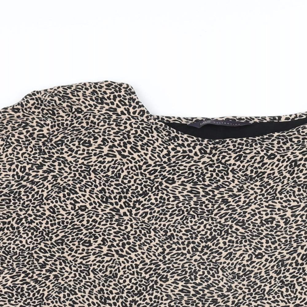 Marks and Spencer Womens Beige Animal Print Viscose Basic T-Shirt Size 10 Round Neck