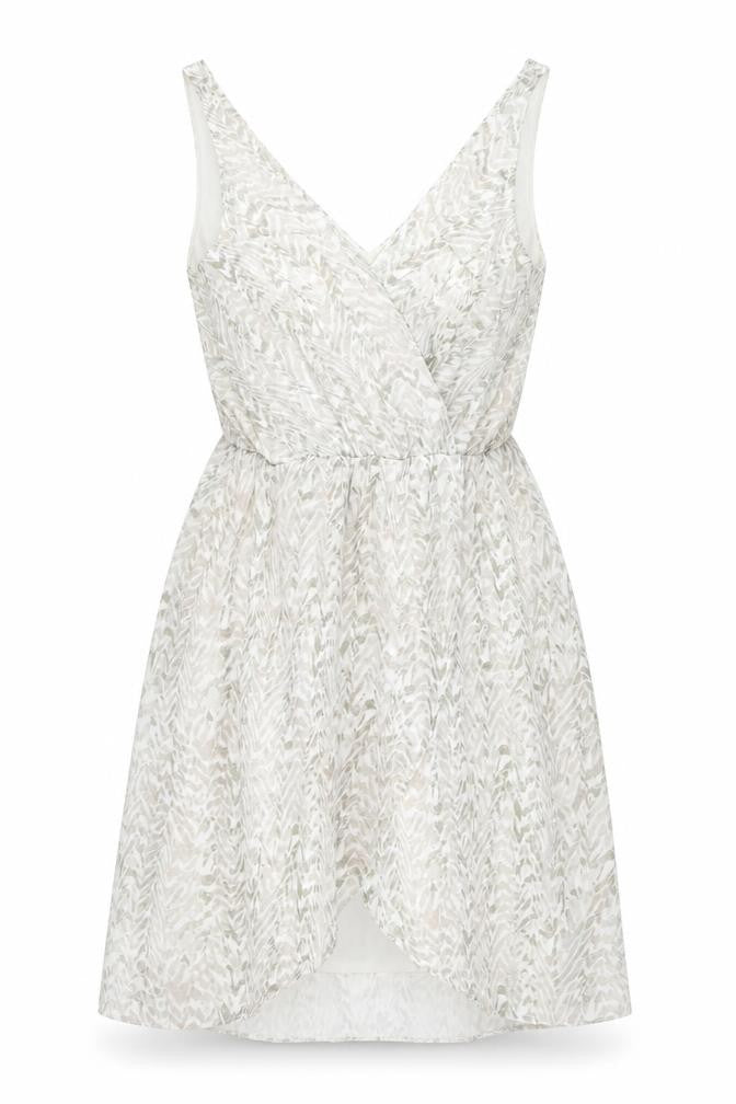 H&M Womens White Geometric Polyester Skater Dress Size 8 V-Neck Pullover
