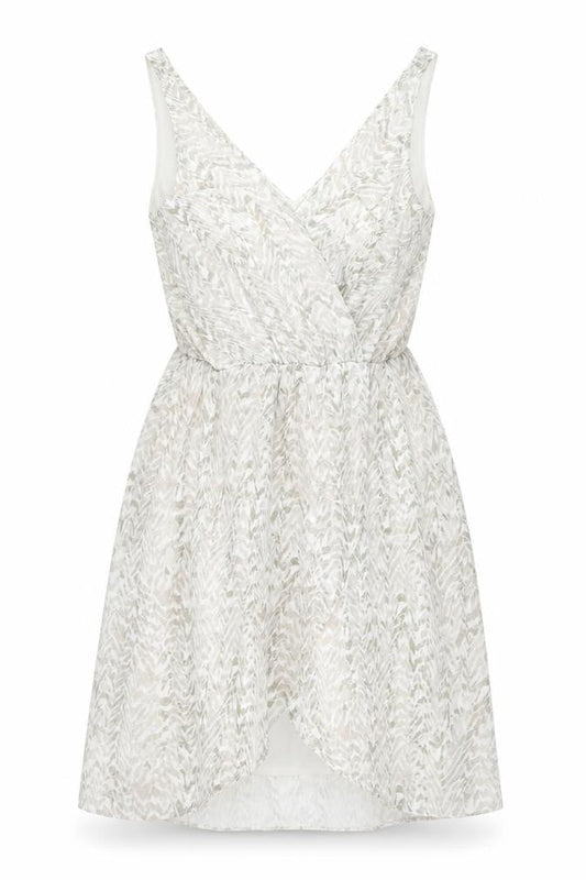 H&M Womens White Geometric Polyester Skater Dress Size 8 V-Neck Pullover