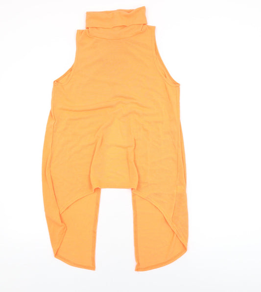 Select Womens Orange Polyester Basic T-Shirt Size 12 High Neck