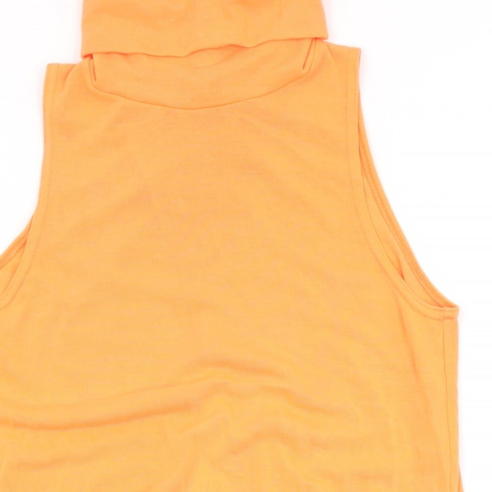 Select Womens Orange Polyester Basic T-Shirt Size 12 High Neck