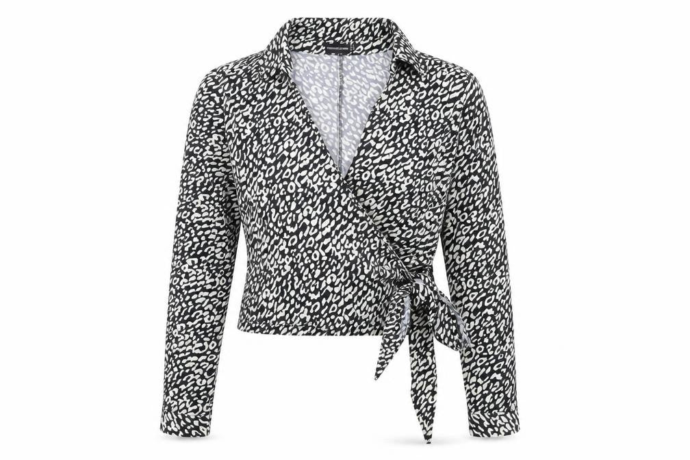 PRETTYLITTLETHING Womens Black Animal Print Polyester Wrap Blouse Size 14 Collared