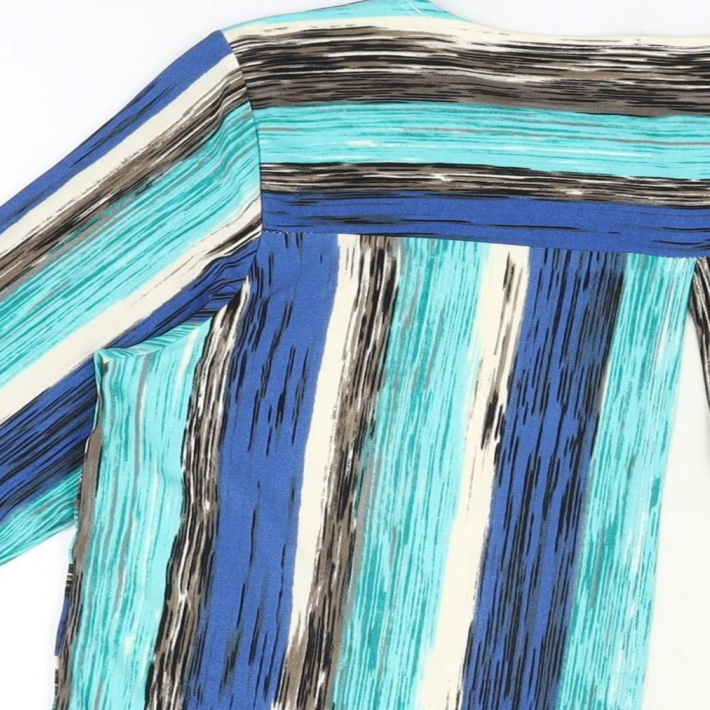 Saloos Womens Blue Geometric Polyester Basic T-Shirt Size 12 Round Neck