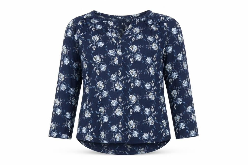 H&M Womens Blue Floral Polyester Basic T-Shirt Size S V-Neck
