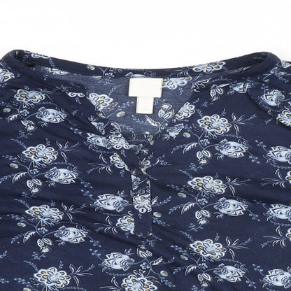 H&M Womens Blue Floral Polyester Basic T-Shirt Size S V-Neck