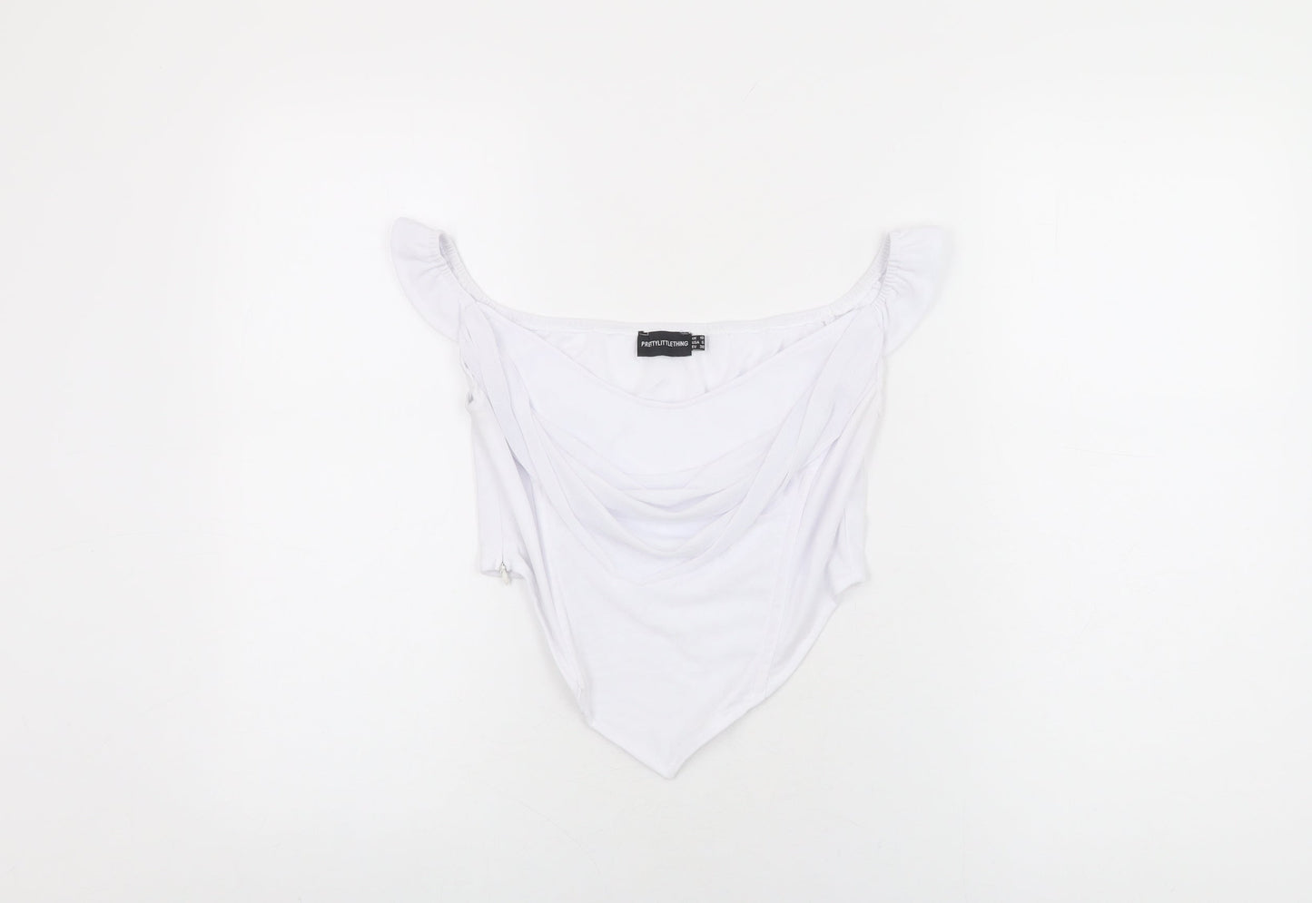 PRETTYLITTLETHING Womens White Polyester Cropped T-Shirt Size 10 V-Neck