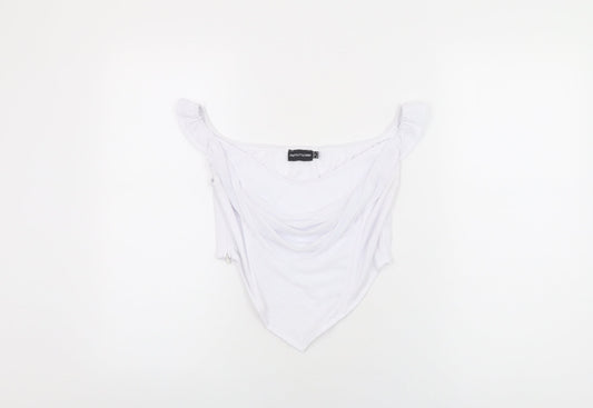 PRETTYLITTLETHING Womens White Polyester Cropped T-Shirt Size 10 V-Neck