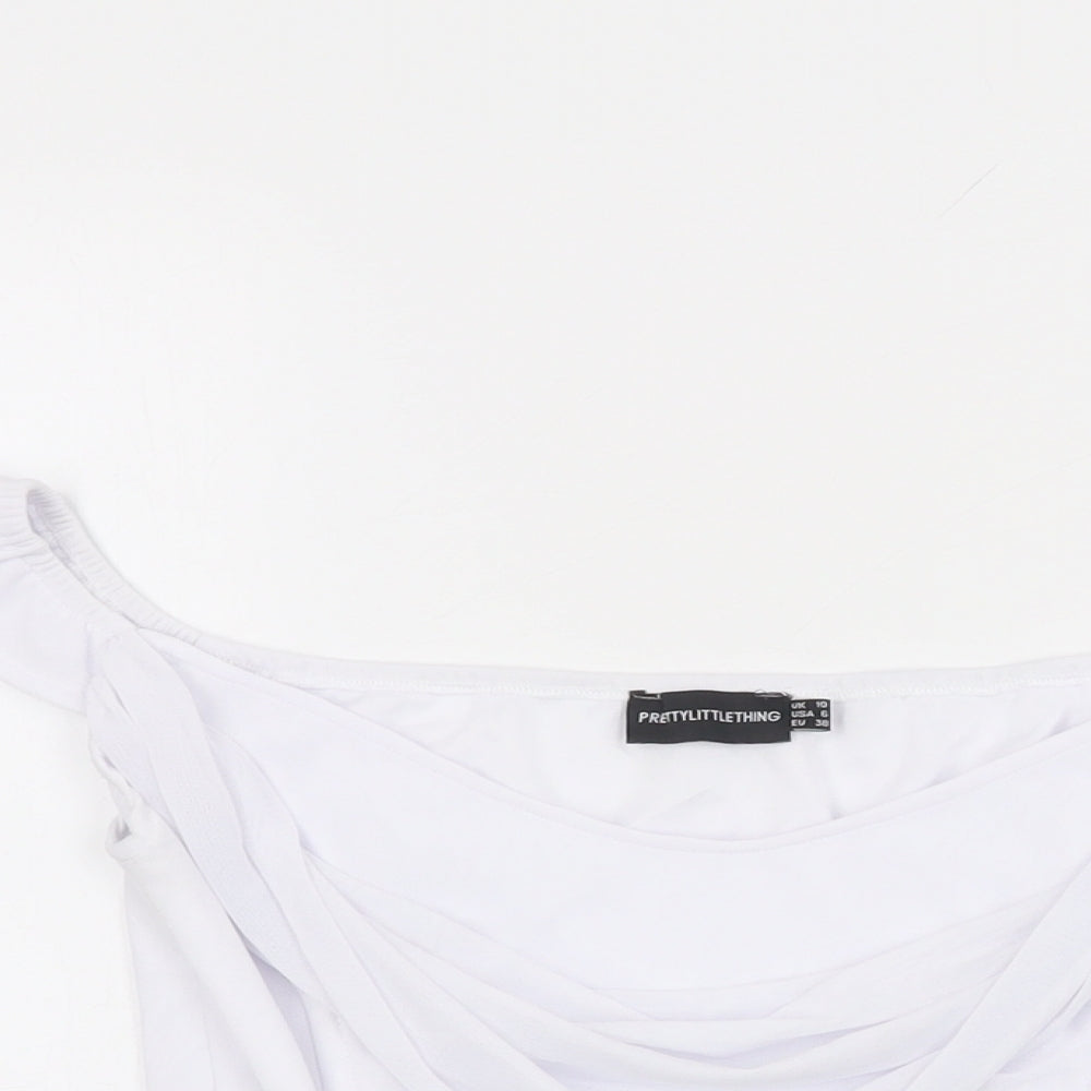 PRETTYLITTLETHING Womens White Polyester Cropped T-Shirt Size 10 V-Neck