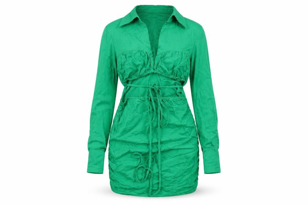 PRETTYLITTLETHING Womens Green Cotton Bodycon Size 10 Collared Zip