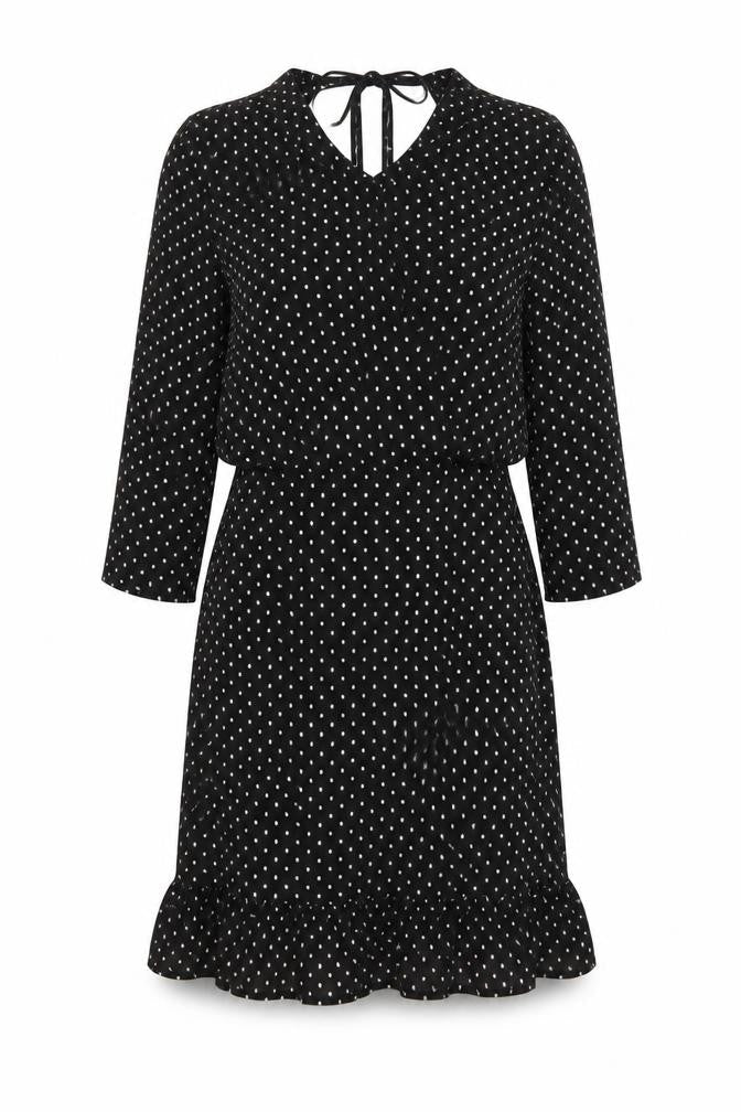 Unique 21 Womens Black Polka Dot Polyester Shift Size 8 Round Neck Zip
