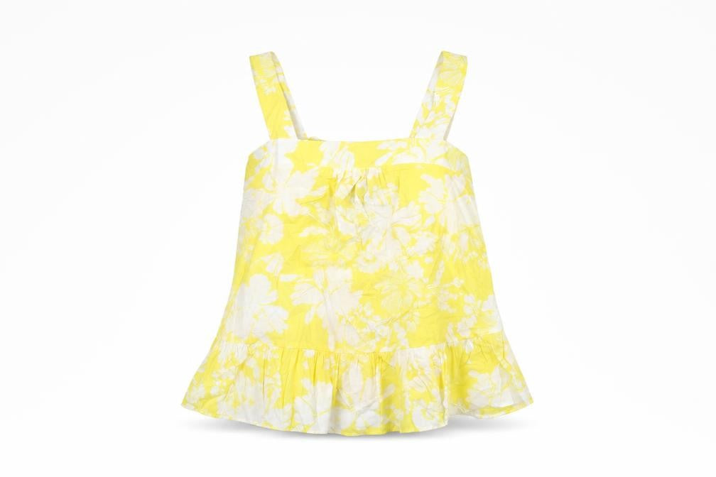 Marks & Spencer Womens Yellow Floral Cotton Basic T-Shirt Size 8 Square Neck