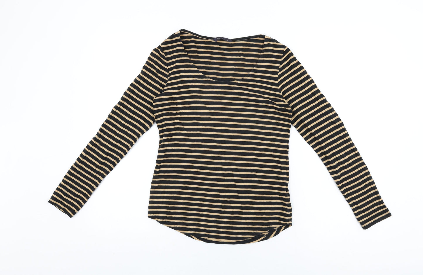 Marks and Spencer Womens Black Striped Acrylic Basic T-Shirt Size 8 Round Neck