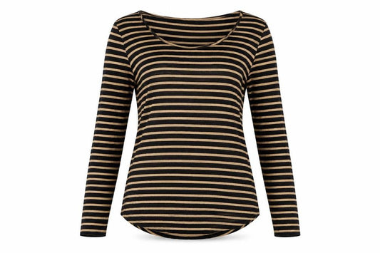 Marks and Spencer Womens Black Striped Acrylic Basic T-Shirt Size 8 Round Neck