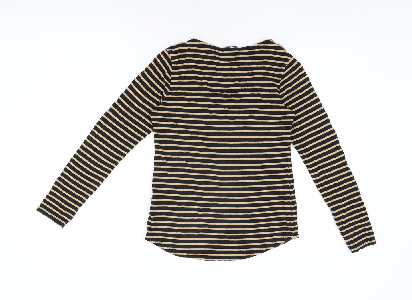 Marks and Spencer Womens Black Striped Acrylic Basic T-Shirt Size 8 Round Neck