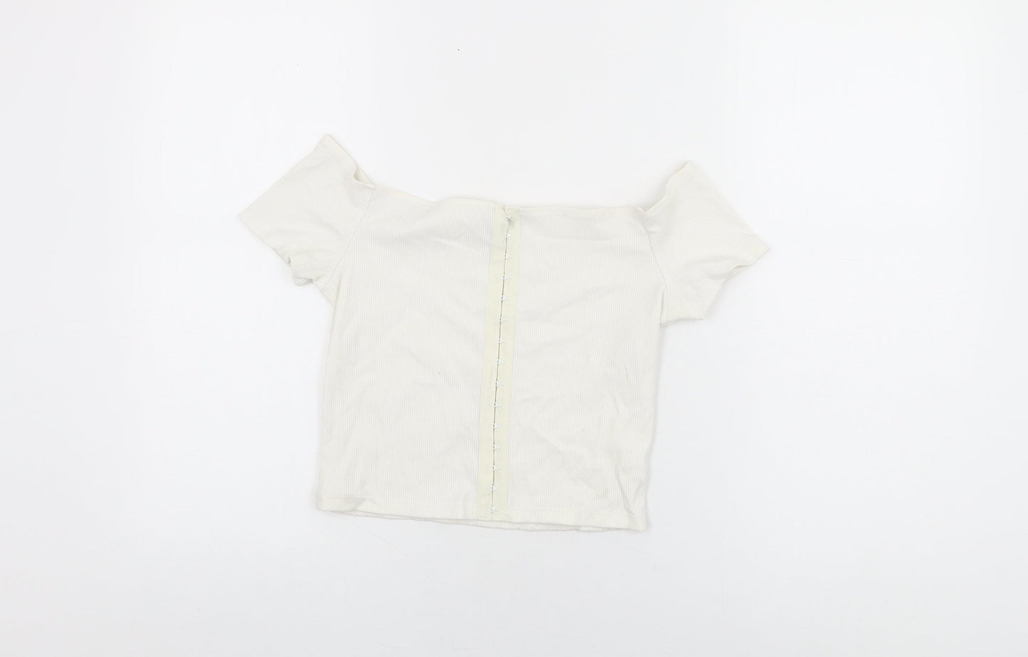 Topshop Womens White Polyester Cropped T-Shirt Size 10 Off the Shoulder