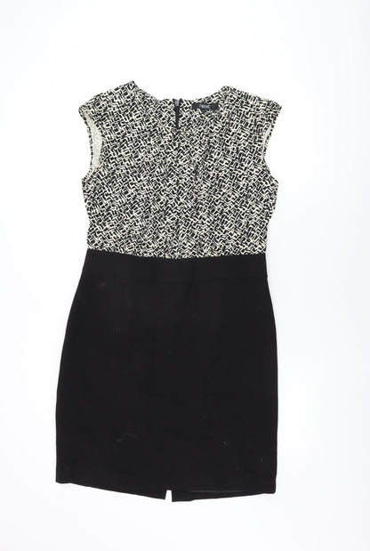 Next Womens Black Geometric Polyester Bodycon Size 14 Round Neck Zip