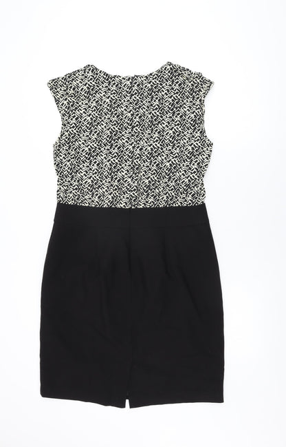 Next Womens Black Geometric Polyester Bodycon Size 14 Round Neck Zip