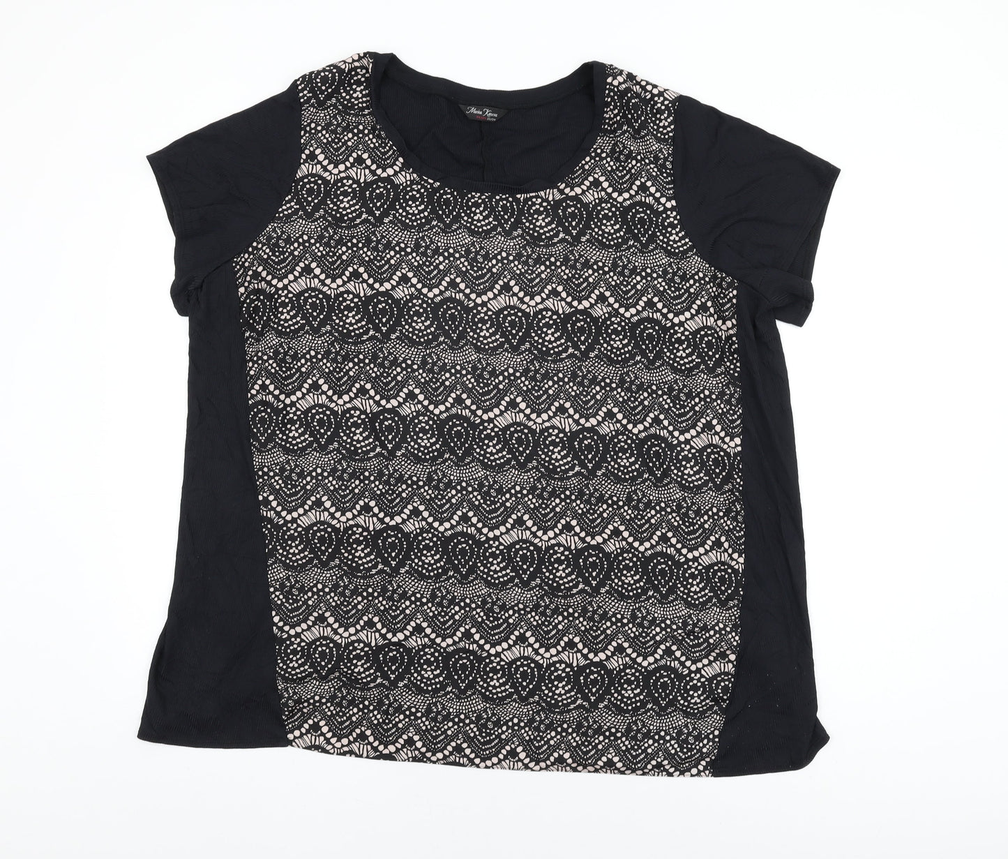 Marina Kaneva Womens Black Geometric Polyester Basic T-Shirt Size 22 Round Neck - Size 22-24