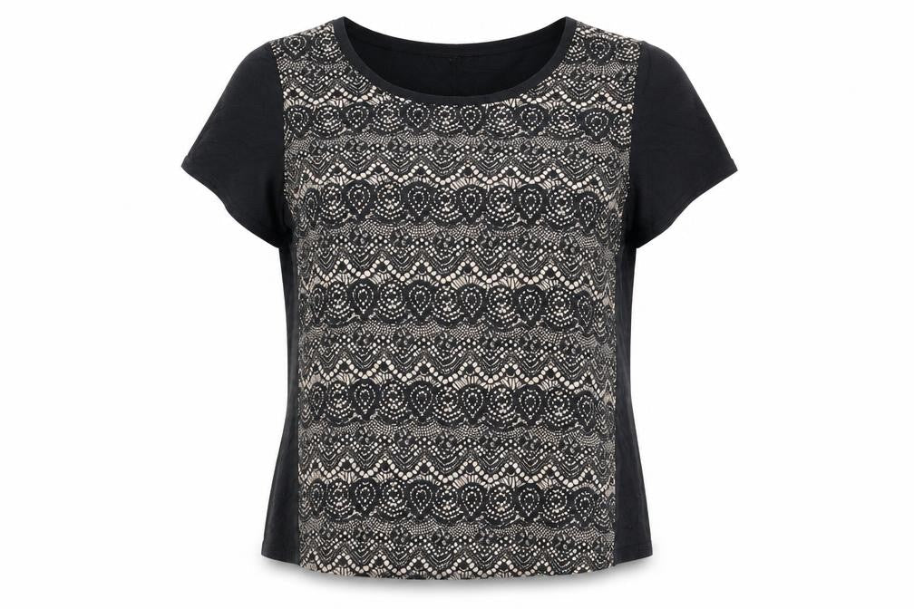 Marina Kaneva Womens Black Geometric Polyester Basic T-Shirt Size 22 Round Neck - Size 22-24