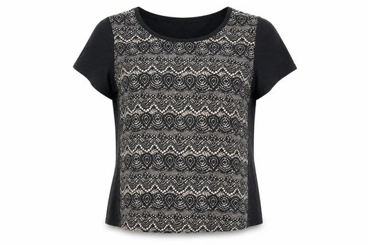 Marina Kaneva Womens Black Geometric Polyester Basic T-Shirt Size 22 Round Neck - Size 22-24