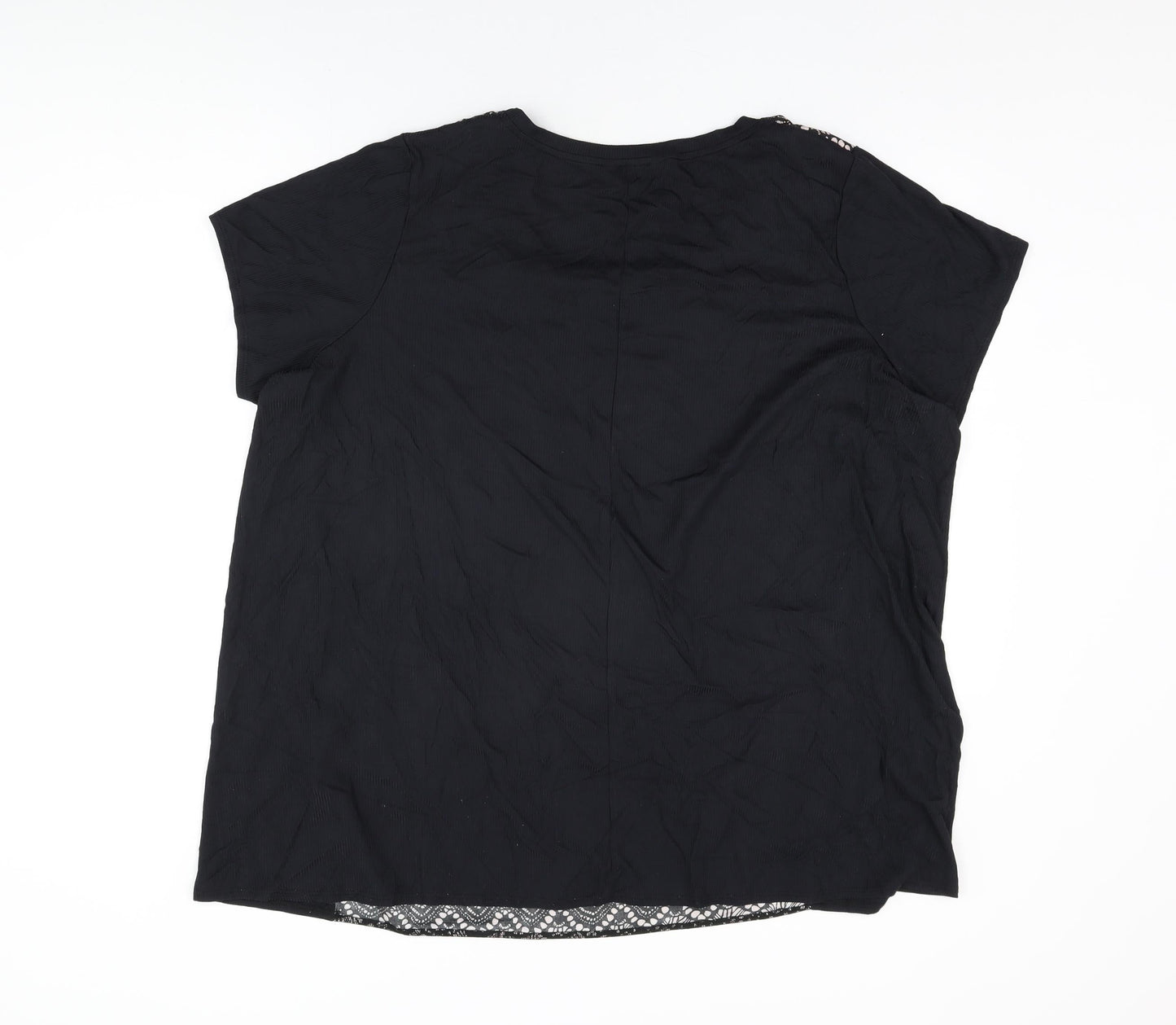 Marina Kaneva Womens Black Geometric Polyester Basic T-Shirt Size 22 Round Neck - Size 22-24