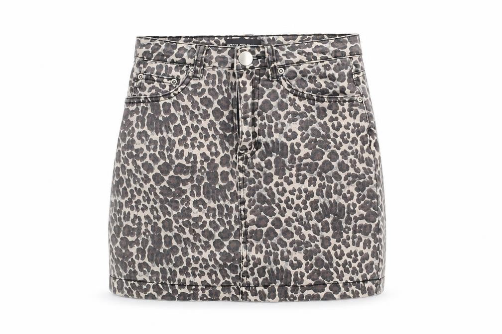 PRETTYLITTLETHING Womens Beige Animal Print Cotton Mini Skirt Size 6 Zip