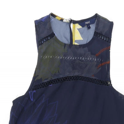 Next Womens Blue Floral Polyester Shift Size 6 Round Neck Button