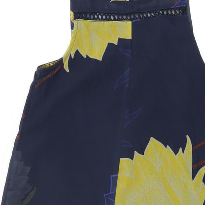 Next Womens Blue Floral Polyester Shift Size 6 Round Neck Button