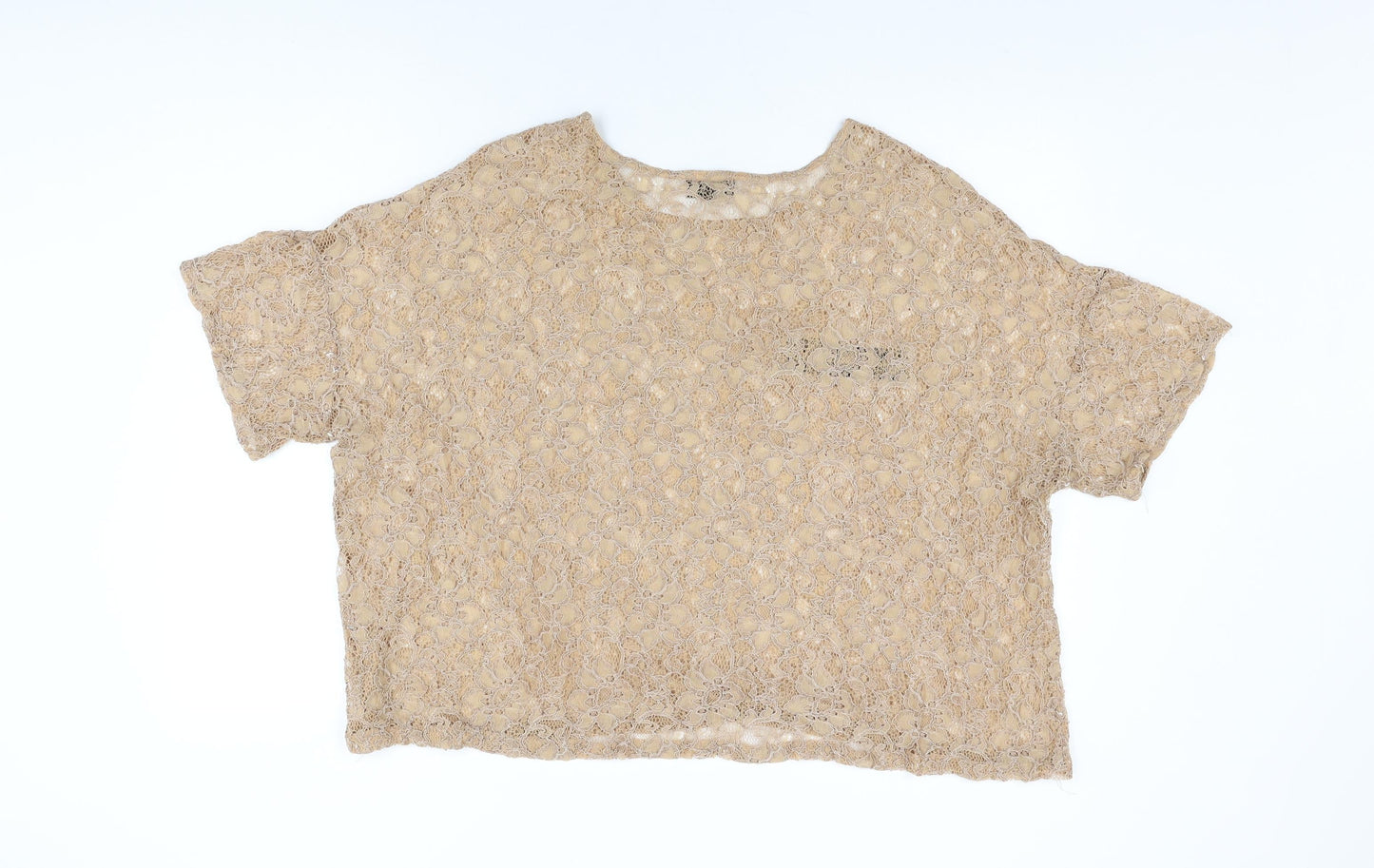 Topshop Womens Beige Floral Polyester Basic T-Shirt Size 16 Round Neck