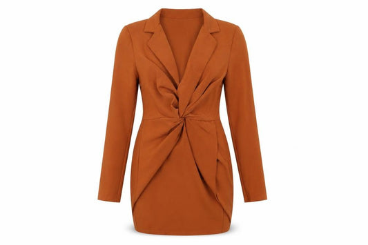 PRETTYLITTLETHING Womens Brown Polyester Bodycon Size 10 Collared Zip