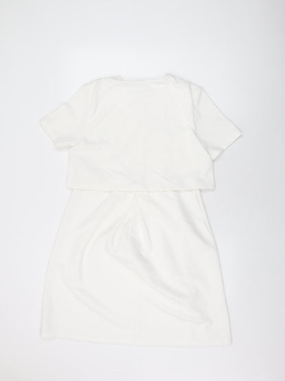 Back view of ASOS women’s white polyester a-line, size UK 10, round neck pullover
