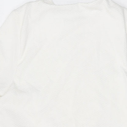 Brand and care label for ASOS women’s white polyester a-line, size UK 10, round neck pullover