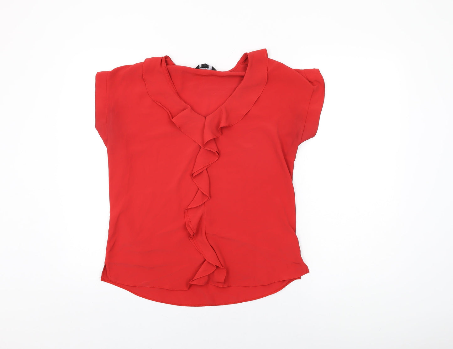 New Look Womens Red Polyester Basic Blouse Size 10 V-Neck